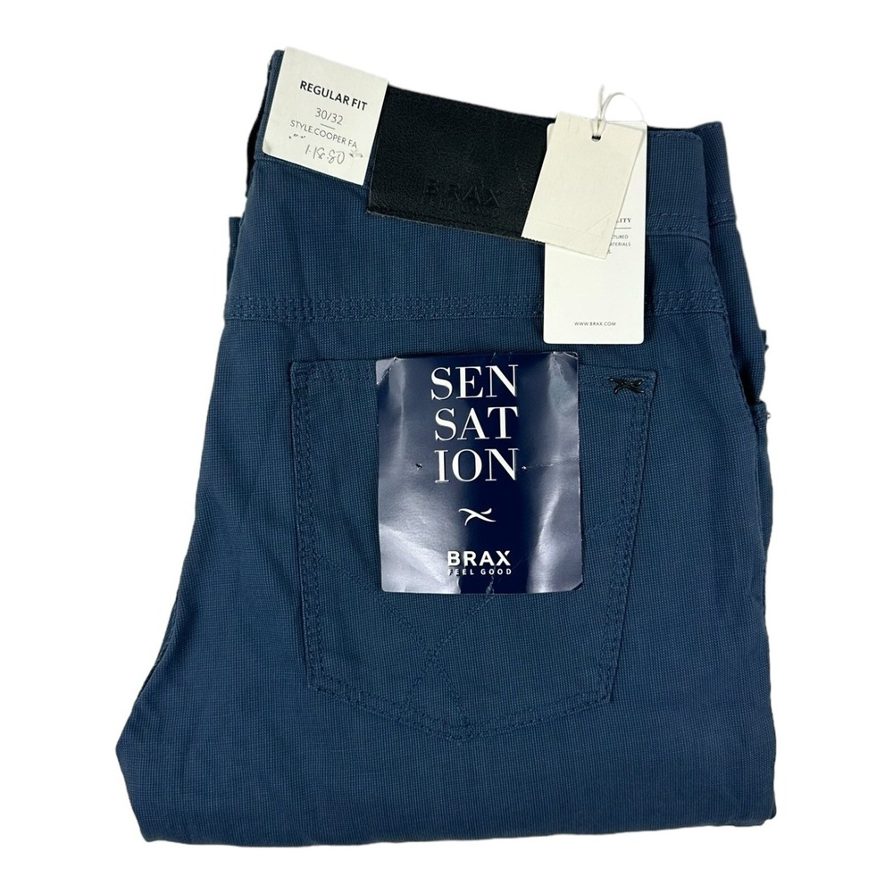 Brax Cooper Fancy Blue 5 Pocket Regular Fit Mens Cotton Pant Size 30X32 NWT